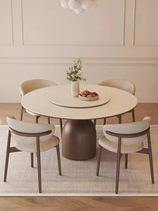 Tavolo da Pranzo in Legno Massello Stile Retrò Francese con Quattro Sedie, Combinazione di Alta Gamma per Appartamenti e Ville, Tavolo Rotondo Semplice - Product Image 2