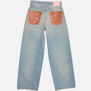 Regular Fit High Waist Straight Breathable Casual Denim <b>Jeans</b> with Embroidery Hole Detail Light Wash and Cartoon Pattern - Product Image 2