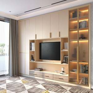 Modern Luxury Wood Wall Mounted <b>TV</b> <b>Cabinet</b> with <b>LED</b> <b>for</b> Apartment or Hotel Contemporary Living Room Furniture - Product Image 4