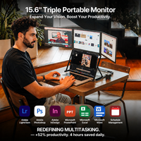 Monitor Triple de 15.6 Pulgadas, 1080P FHD IPS, Aleación de Aluminio, Monitor Portátil para Uso Empresarial, Plug and Play para Windows/Mac