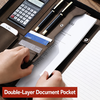 Portafolio de Cuero A4 Personalizado con Cierre, Calculadora, Portapapeles, Bolsillo para Teléfono, Dos Portaplumas y Logotipo para Ejecutivos