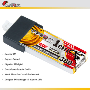 CODDAR <span class=keywords><strong>batteria</strong></span> LiPo 1S 380MAH 3.8V 60C PH2.0 testa di plastica FPV Drone elicottero RC Racing confezioni <span class=keywords><strong>quad</strong></span> quadricottero - Product Image 3