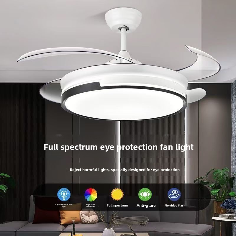 Metal Fan Lamp with Remote Control 6-Speed Dimmable LED Modern Minimalist Design for Bedroom & Living Room