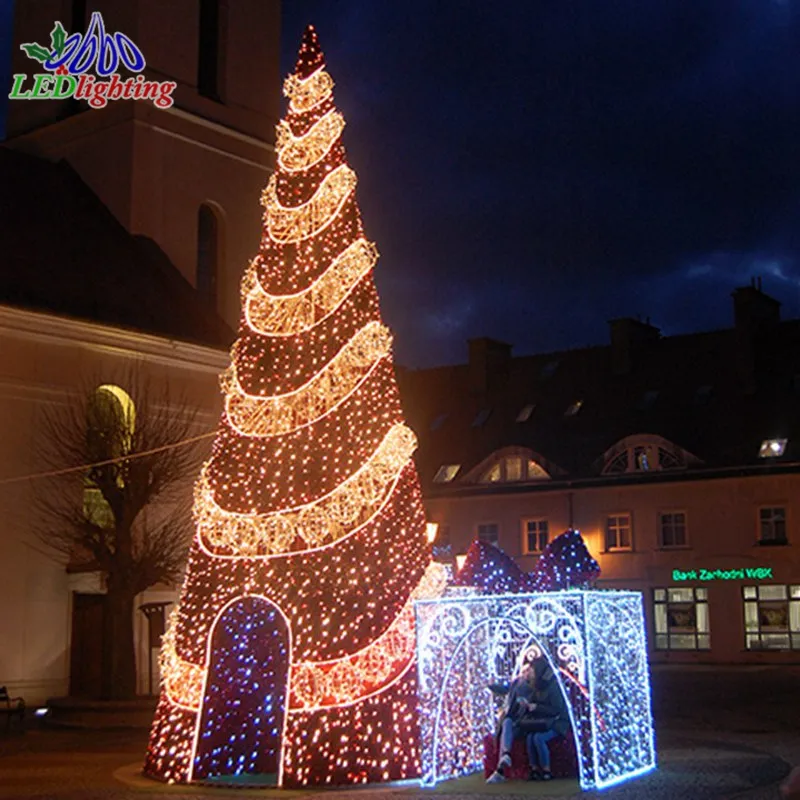 50 pies blanco púrpura gigante espiral árbol de Navidad