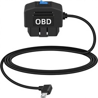 Adaptateur de câble d'alimentation USB Micro vers OBD-II à 90 degrés pour caméra embarquée avec bouton interrupteur pour mode ACC 24 heures