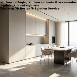 Armoires de cuisine minimalistes sans poignées avec rangement mural complet et zone intégrée pour outils et gadgets de cuisine - Product Image 2