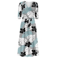 Meilleure vente : Robe longue décontractée pour femme, motif feuilles tropicales hawaïennes, imprimé floral bohème, col en V torsadé, manches courtes, idéale pour l'été