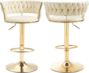 Modern Black Velvet Woven Bar <b>Stool</b>, Adjustable Swivel High Chair with Gold Base & Footrest for Kitchen - Product Image 4