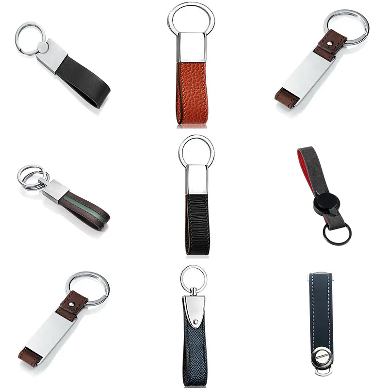 Personalized Engraved Custom Logo Blank Stainless Steel Metal Car Key Ring Chain Leather Keychain