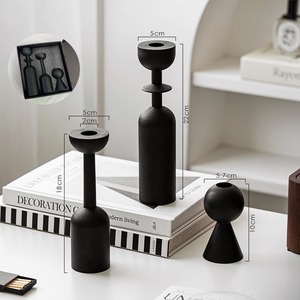 Elegant and Minimalist Geometric <strong>Black</strong> Wood <strong>Candlestick</strong> <strong>Holder</strong> Stylish and Beautiful for Home Decor and Festive Ambiance - Product Image 4