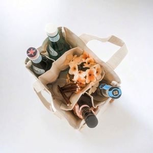 Customizable 4-6 Bottle Wine Tote <b>Bag</b> Reusable Canvas Shopping <b>Bag</b> with Dividers for Promotions - Product Image 3