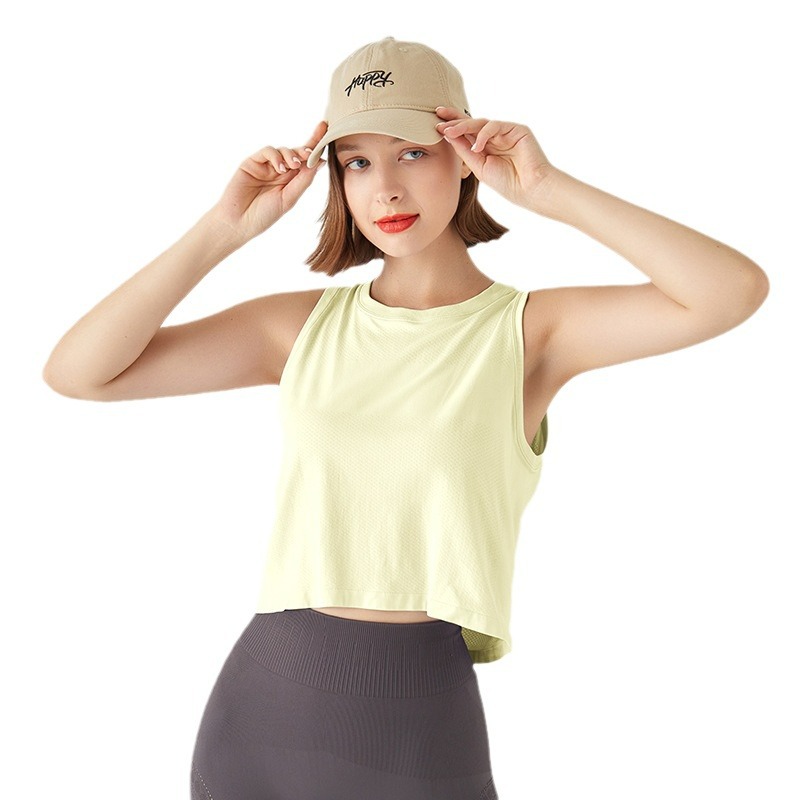 Aoyema Wholesale Hot Design Quick Drying Plain Custom Women Workout Sport Training Yoga Shirts Sleeveless Clothes Loose Crop Top