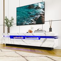 Hochwertiger Holz-TV-Schrank mit offenem Regal und Aufbewahrungsfächern, Blaue Medienkonsole, Moderner Fernsehtisch