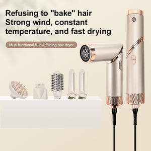 Sèche-cheveux électrique pliable avec peigne à air chaud et <span class=keywords><strong>fer</strong></span> à boucler, protection contre la surchauffe, air chaud/froid, 5-en-1 pour la maison - Product Image 1
