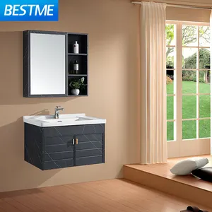 Tocador de baño con espejo, mueble de fibra de carbono, PVC, producto de montaje en pared
