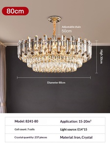 Luminaire suspendu réglable en cristal doré pour salon, hall, salle à manger, chambre à coucher - Product Image 6