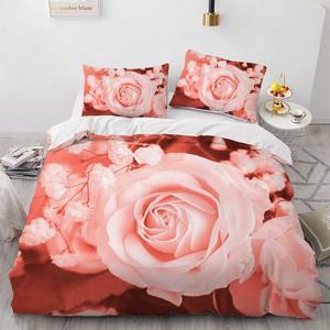 Set biancheria da letto rosa rossa federa <span class=keywords><strong>per</strong></span> cuscino 3D HD Double Full King Queen Twin Single 4 pezzi copripiumino trapuntato fiore camera da letto - Product Image 2