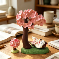 Figur Resin Kucing Bunga Sakura Kawaii, Ornamen Meja Piramida Burung Sakura, Hiasan Religius Estetis untuk Meja Kamar Tidur Rumah yang Hangat