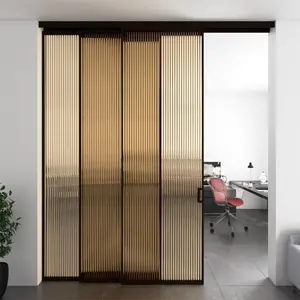 Vitrage synchrone innovant à 3 voies <span class=keywords><strong>porte</strong></span> <span class=keywords><strong>coulissante</strong></span> intérieur cadre en aluminium <span class=keywords><strong>cloison</strong></span> de verre mobile pour cuisine pour maisons - Product Image 1