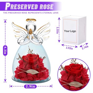 Fiore eterno all'ingrosso colorato per sempre <span class=keywords><strong>rosa</strong></span> In vetro con Logo personalizzato scatola regalo immortale conservata <span class=keywords><strong>rosa</strong></span> a forma di angelo cupola - Product Image 4