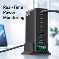 Chargeur GaN 380W, station de charge tout-en-un 8 ports, 5C3A, écran, charge rapide 100W, 4 couleurs, pour le bureau et les voyages