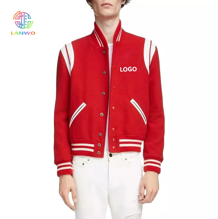 Lanwo Custom Bomber Letterman Jacket For Men'S Red Casual High Quality Stretch Wool Baseball Wholesale Men'S Varsity Jackets