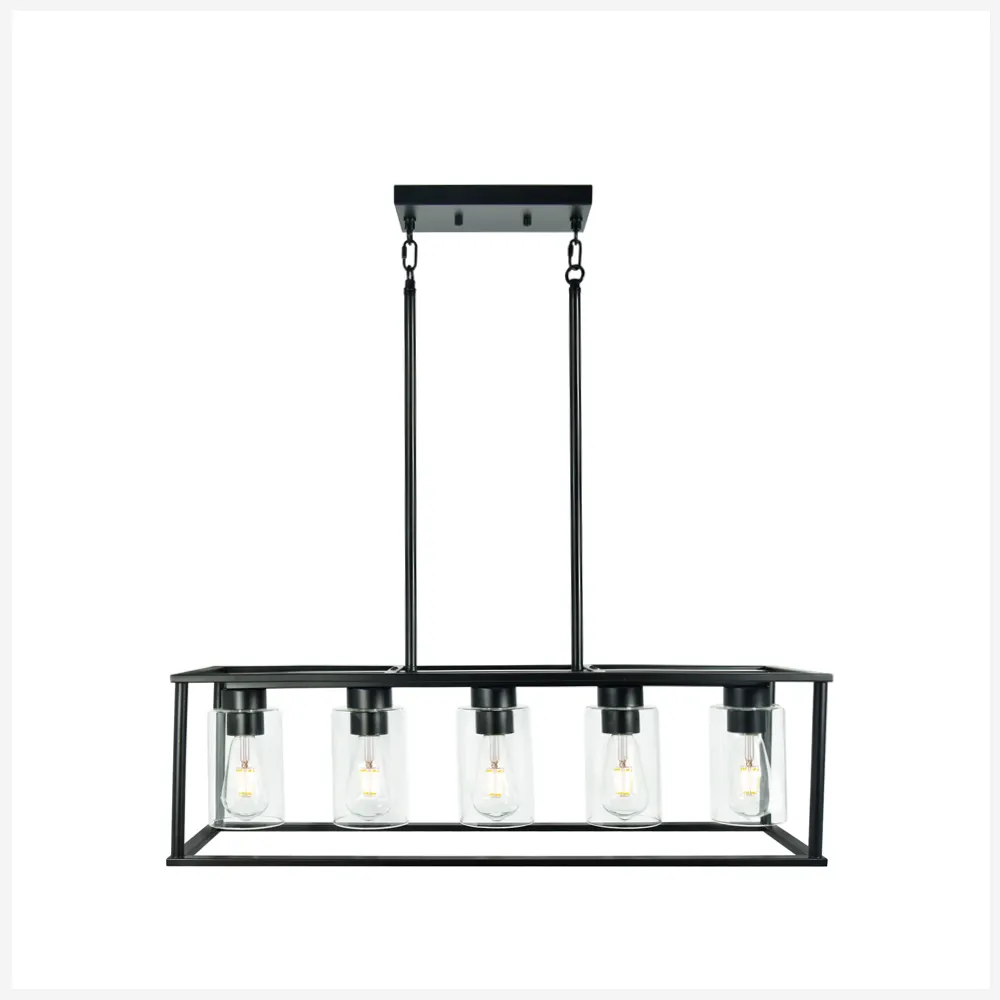 Tadino, catena regolabile, lampadario in metallo con vetro LED cucina 60 moderna fattoria sala da pranzo luce pendente, nero 80 E26 360