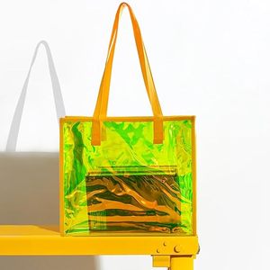 Low MOQ Custom Size PVC Transparent Lady Handbag and Purse Jelly Women's Beach Bag Waterproof Brand Design PVC Tote Bag - Product Image 2