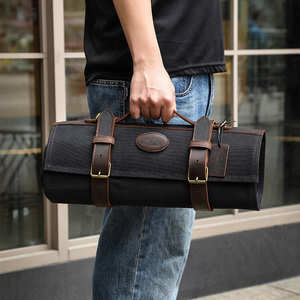 새로운 블랙 캔버스 요리사 칼 롤 백 12 슬롯 조정 가능한 어깨 끈 보관 파우치 사용자 정의 - Product Image 5