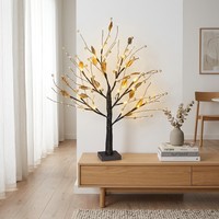 Lampe de table décorative LED 24 LED blanc chaud en plastique, 55 cm, feuilles dorées, perles de cristal, alimentée par piles, pour Noël et la maison