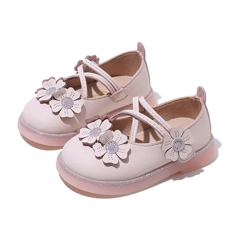 32082 pink flower light toddlers girl and baby dress shoes