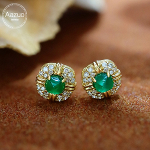 อาซูโอ 18K เครื่องประดับทองคำแท้สีเหลืองมรกตธรรมชาติเพชรแท้ต่างหูสตั๊ดรูปสี่เหลี่ยมคลาสสิกของขวัญสำหรับสุภาพสตรีวันเกิด - Product Image 1