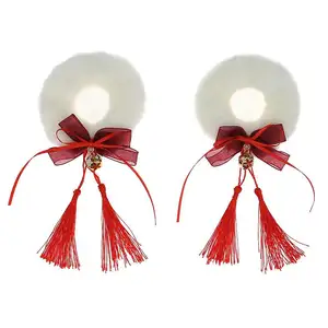 HY chinesischer Stil Kopfbedeckung Haar Seil doppelter Pferdeschwanz Ballkopf Ledernband Accessoires Fransen Bogen Glocken Plüsch