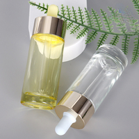 Botol Tetes Silinder Bening Pasokan Pabrik, Botol Esens Kosmetik 30ml, Botol Parfum Kaca Buram Cincin Emas, Kemasan Minyak