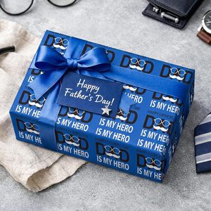 Homeral Blue Father's Day Wrapping Paper 17in X 16.5ft DAD IS MY HERO Pattern Gift <b>Wrap</b> For Fathers Day - Product Image 2