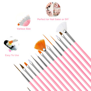 Kit de 21 pinceaux roses pour nail art, avec manche en plastique, pour peinture, sculpture, pointillage, dessin, mélange de gel de photothérapie et manucure - Product Image 2