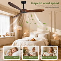 Nouveau ventilateur de plafond transfrontalier à moteur DC LED de 52 pouces avec design nordique moderne, télécommande 6 vitesses, lampe ventilateur rétro en bois