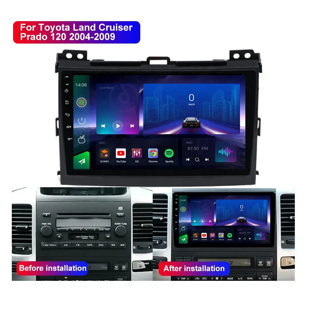 Radio Universal con GPS para coche, Radio con reproductor Dvd, pantalla táctil HD de 1024x600, Android, para Toyota Land Cruiser Prado 2004