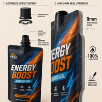 Pochette souple personnalisée avec bec verseur, haute barrière, en aluminium, pour emballage de liquides, idéale pour les gels énergétiques sportifs et les boissons