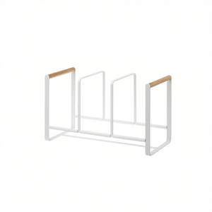 Support pour assiettes en métal blanc 34,5x20x16,5cm avec poignées en bois pour rangement de cuisine - Product Image 2