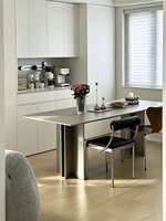 Table à manger rectangulaire en acier inoxydable et pierre de quartz, style italien moderne et minimaliste, anti-rayures, anti-brûlure, 6 places