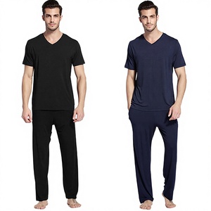 Conjunto de Pijama de Bambú Tejido para Hombre, Ropa de Dormir Personalizada, Pantalones de Manga Corta, Transpirable y Suave, Fabricante OEM - Product Image 3