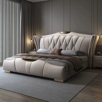 Hochwertige Luxus-Schlafzimmermöbel, Großes Lederbett mit Komfortabler Weicher Polsterung und Stauraum, Extra Großes Erwachsenenzimmer-Bettgestell mit Weichem Polster