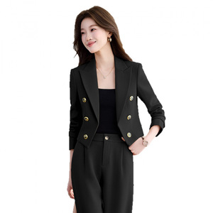 Women's Black Suit Set Full Sleeve Wide Leg Trousers Anti-Wrinkle Casual Commuting Interview Formal Wear - Product Image 5