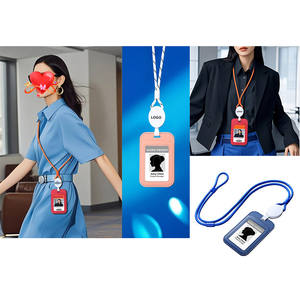 <span class=keywords><strong>Porte</strong></span>-<span class=keywords><strong>badge</strong></span> avec poche latérale zippée Plusieurs fentes pour cartes <span class=keywords><strong>Porte</strong></span>-monnaie en cuir avec lanière de cou pour le personnel de bureau - Product Image 1