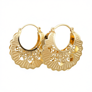 Orecchini a Cerchio Floreali Dorati Placcati in Oro 22k Gioielli Raffinati da Donna per Uso Quotidiano - Product Image 1