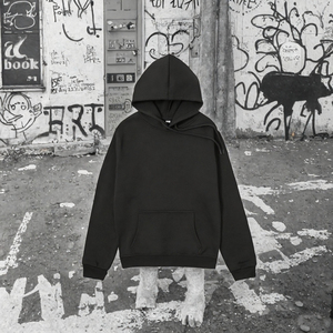 Sweat-shirt à capuche pour homme noir, couleur unie, avec poche kangourou, cordon de serrage, style streetwear décontracté - Product Image 3