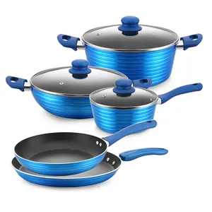 8pcs Healthy Aluminum Metallic Painting Nonstick Cookware Pots And Pans Set Factory PFAS-Free Dishwasher Safe Turquoise