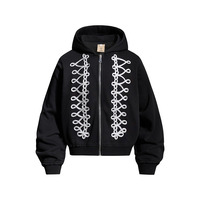 Sweat-shirt cardigan épais américain pour hommes et femmes, style streetwear tendance avec broderie à nouer, manteau style couple