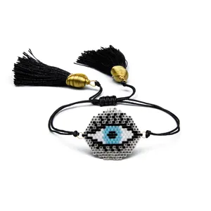 Miyuki-pulsera de cuentas de semilla ajustable, hecha a mano, amuleto turco malvado, amuleto